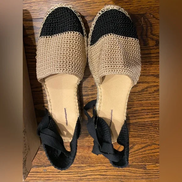 New Free People‎ Collection - Island Time Wrap Espadrilles Size 39 Black and Tan